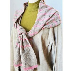 Fiori Di Firenze Light Oatmeal & Light Pink Woven Zig Zag Wool Pointelle Scarf